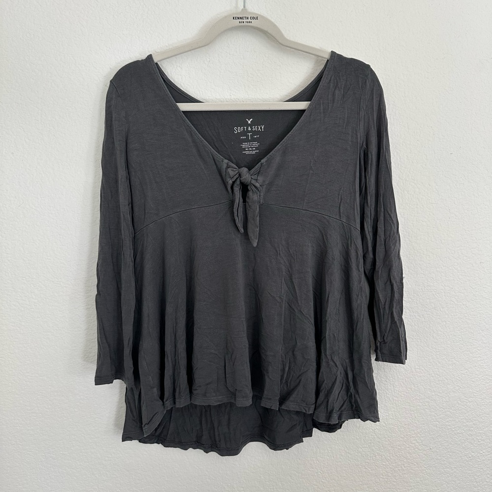 American Eagle Tie-Front 3/4 Sleeve Top